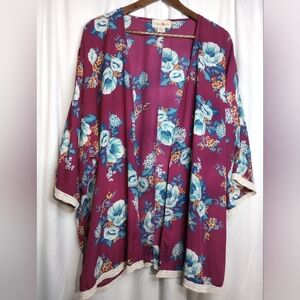 XL Wishful Park Floral Kimono Lace Trim Festival Boho Gypsy Beachy Baddie Summer